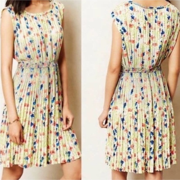 Anthropologie Yoana Baraschi Meadowlight  Dress Pleated Floral Multicolor Size L - Picture 1 of 6
